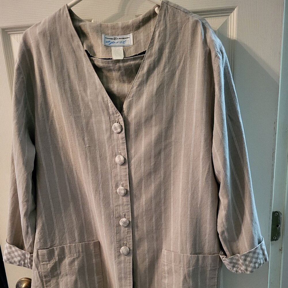 Maggie Lawrence Sport Women's Taupe Stripe & Gingham Skirt & Jacket Suit - 18/20